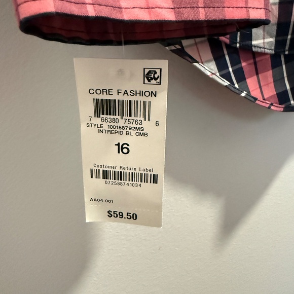 Charter Club Button Shirt size 16 Color Red White Blue Gray - Picture 3 of 4